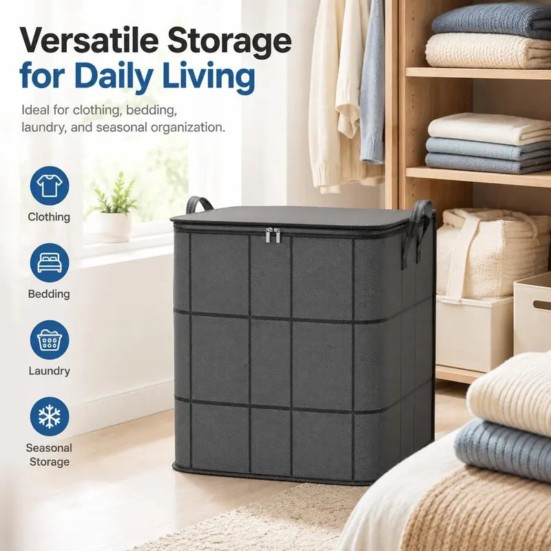 Large Zippered Reinforced Foldable Fabric Organizer Bin