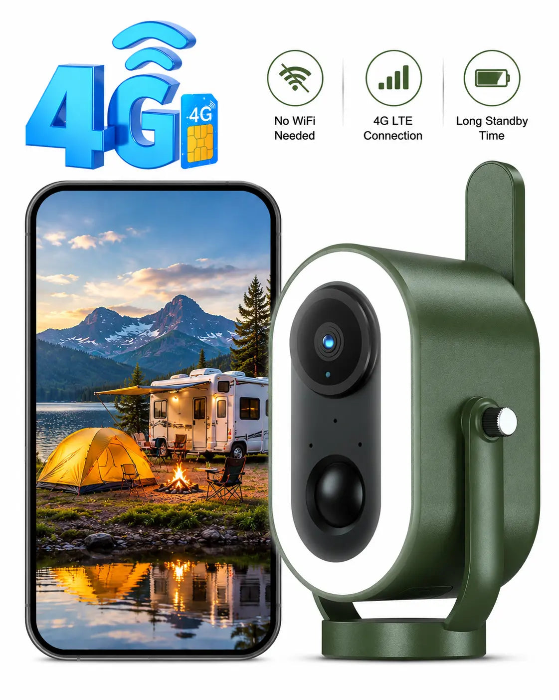 Trailer Camera  4G Outdoor Security Camera, 2K HD Wireless Surveillance, 6000mAh Battery, PIR Human Detection, Magnetic Mount & Night Vision for RV, Camping & Travel