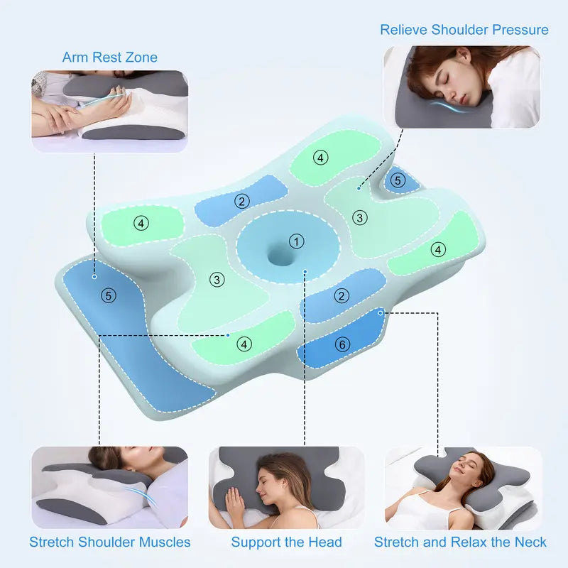 ❄️💤Cooling Memory Neck Pillow, Adjustable Ergonomic Memory Foam Neck Pillows, Cervical Support