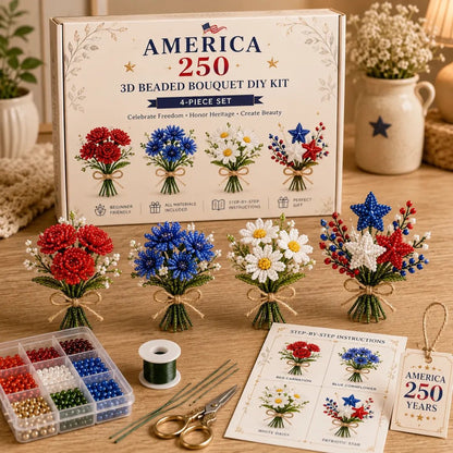 🌸America 250 Beaded Bouquet DIY Kit – Limited Edition Patriotic Craft Collection