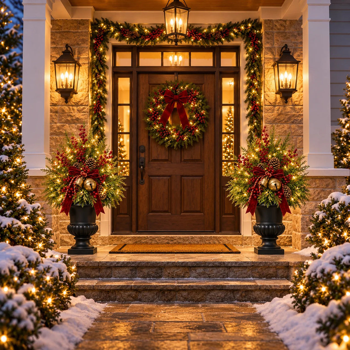 🔥 LAST DAY 50% OFF 🔥🎄 24' Pre-Lit Christmas Evergreen Urn Filler™ – Festive Holiday Arrangement with Berries, Pinecones & Vintage Bells ✨🔔