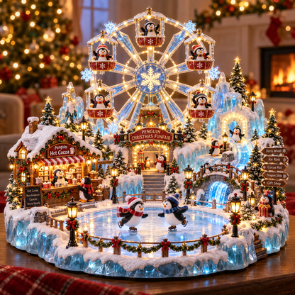 ⏰Limited Stock 50% OFF - 🎡 Penguin Christmas Funfair | Lighted Animated Christmas Village