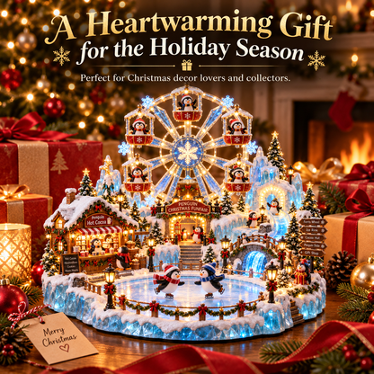 ⏰Limited Stock 50% OFF - 🎡 Penguin Christmas Funfair | Lighted Animated Christmas Village