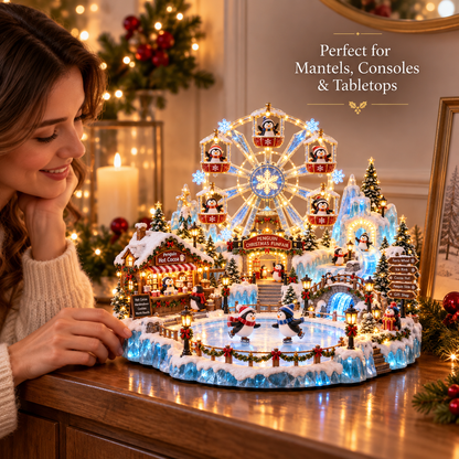 ⏰Limited Stock 50% OFF - 🎡 Penguin Christmas Funfair | Lighted Animated Christmas Village