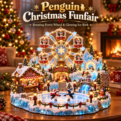 ⏰Limited Stock 50% OFF - 🎡 Penguin Christmas Funfair | Lighted Animated Christmas Village