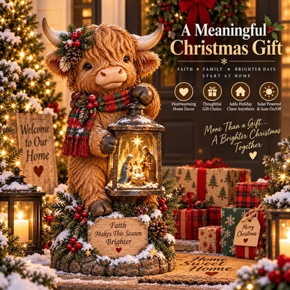 🐮✨ Highland Cow Nativity Lantern™ – Solar Lighted Christmas Porch & Garden Decor ✝️🎄