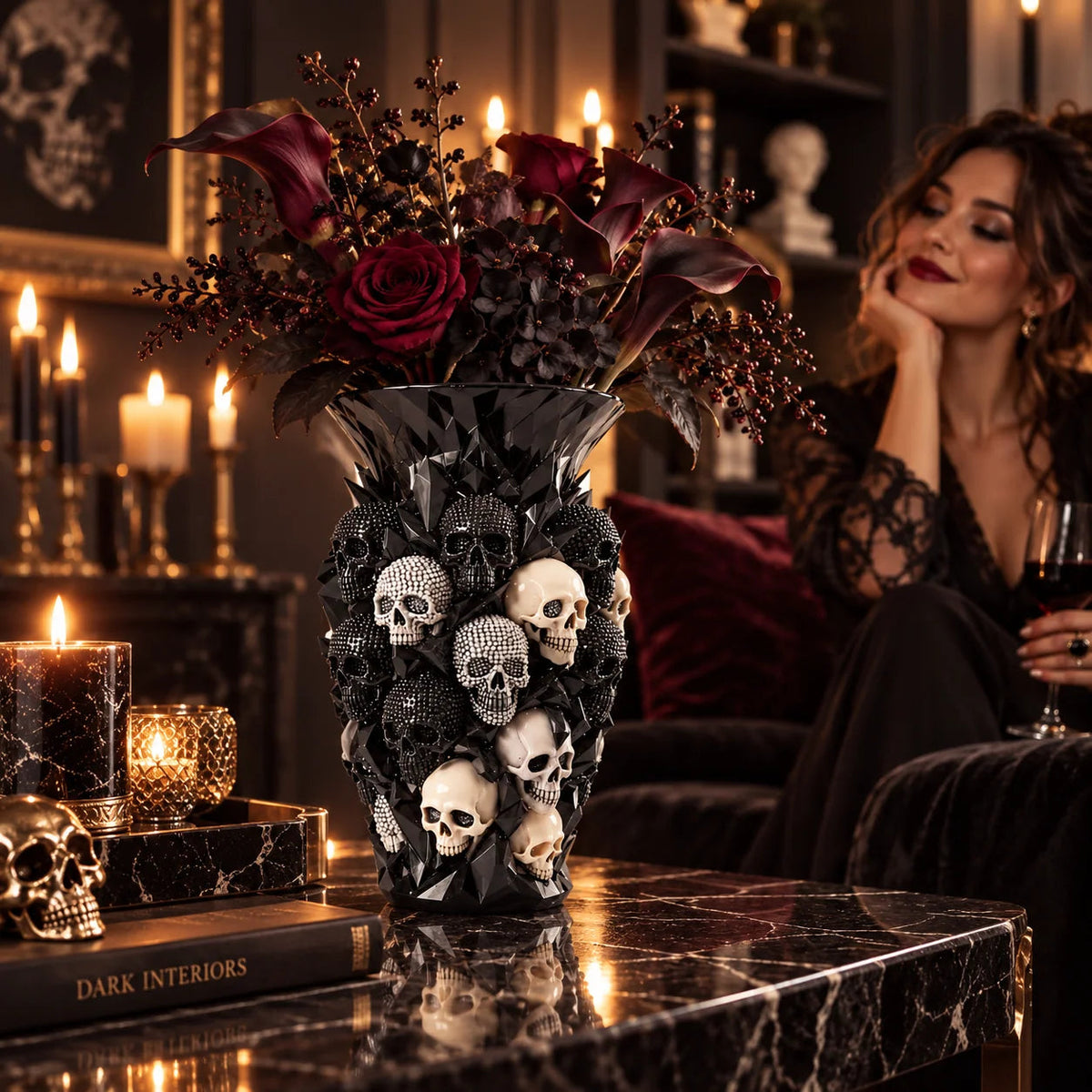 💀🐦‍⬛ Crystal Skull Vase – Where Darkness Meets Elegance ✨