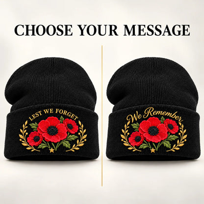 'Lest We Forget' Poppy Embroidered Beanie