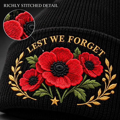 'Lest We Forget' Poppy Embroidered Beanie
