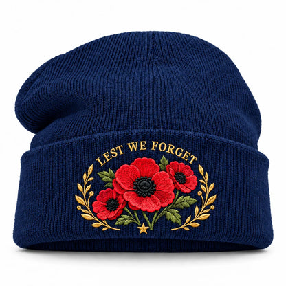 'Lest We Forget' Poppy Embroidered Beanie