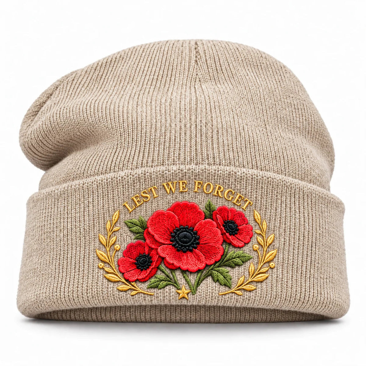 'Lest We Forget' Poppy Embroidered Beanie