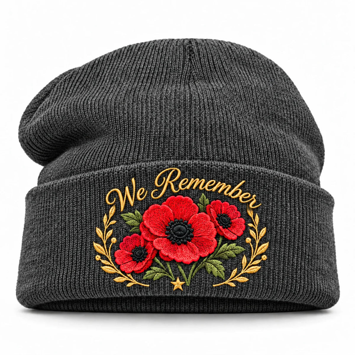 'Lest We Forget' Poppy Embroidered Beanie