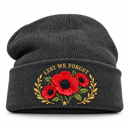 'Lest We Forget' Poppy Embroidered Beanie