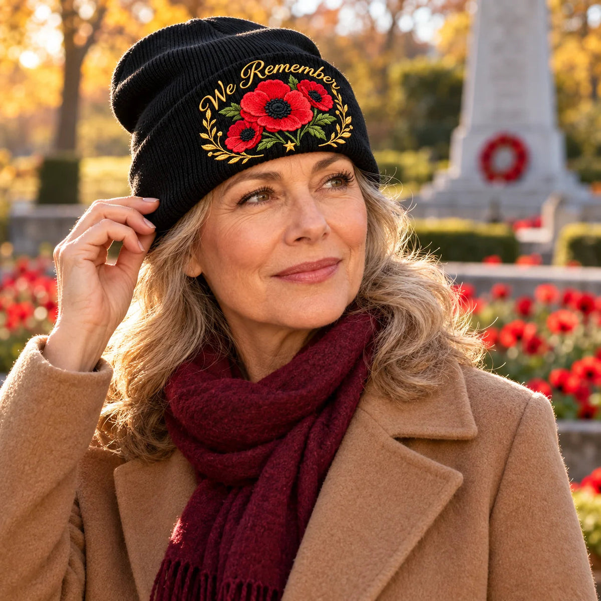 'Lest We Forget' Poppy Embroidered Beanie
