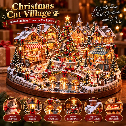 🐱🎄 Christmas Cat Village™ – Lighted Holiday Town for Cat Lovers