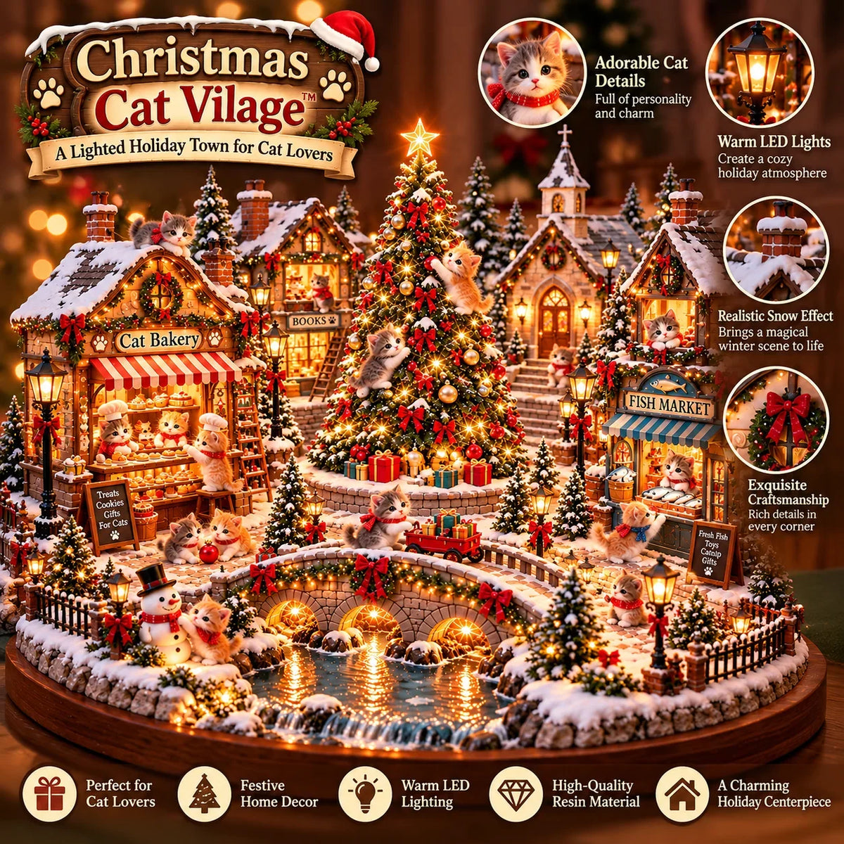 🐱🎄 Christmas Cat Village™ – Lighted Holiday Town for Cat Lovers