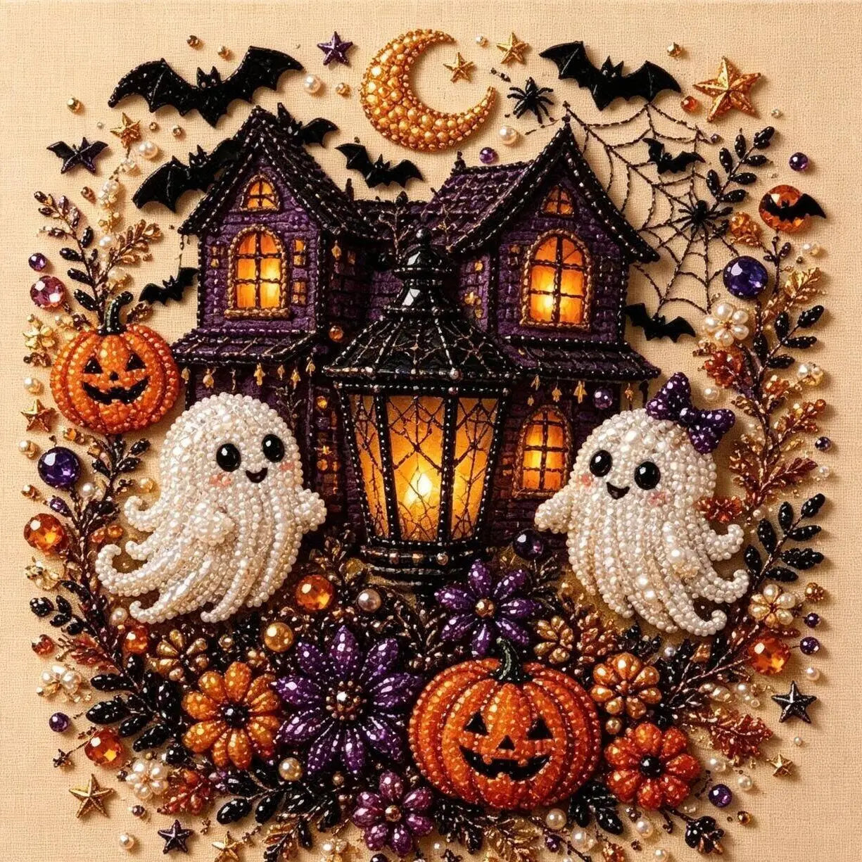 Halloween Ghost Pearl Art DIY Kit, Spooky Cute 3D Diamond Painting Crafts, DIY Fall Home Decor Wall Art, Beginner DIY Seasonal Party Gift
