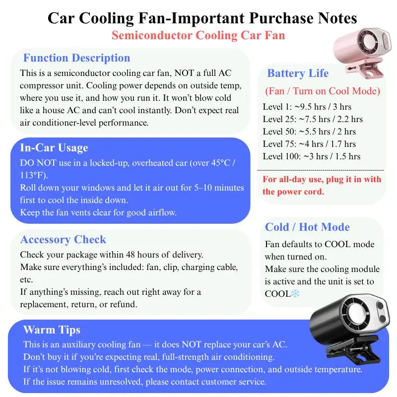 【Summer Survivals】2026 Semiconductor Cooling Car Clip On Fan