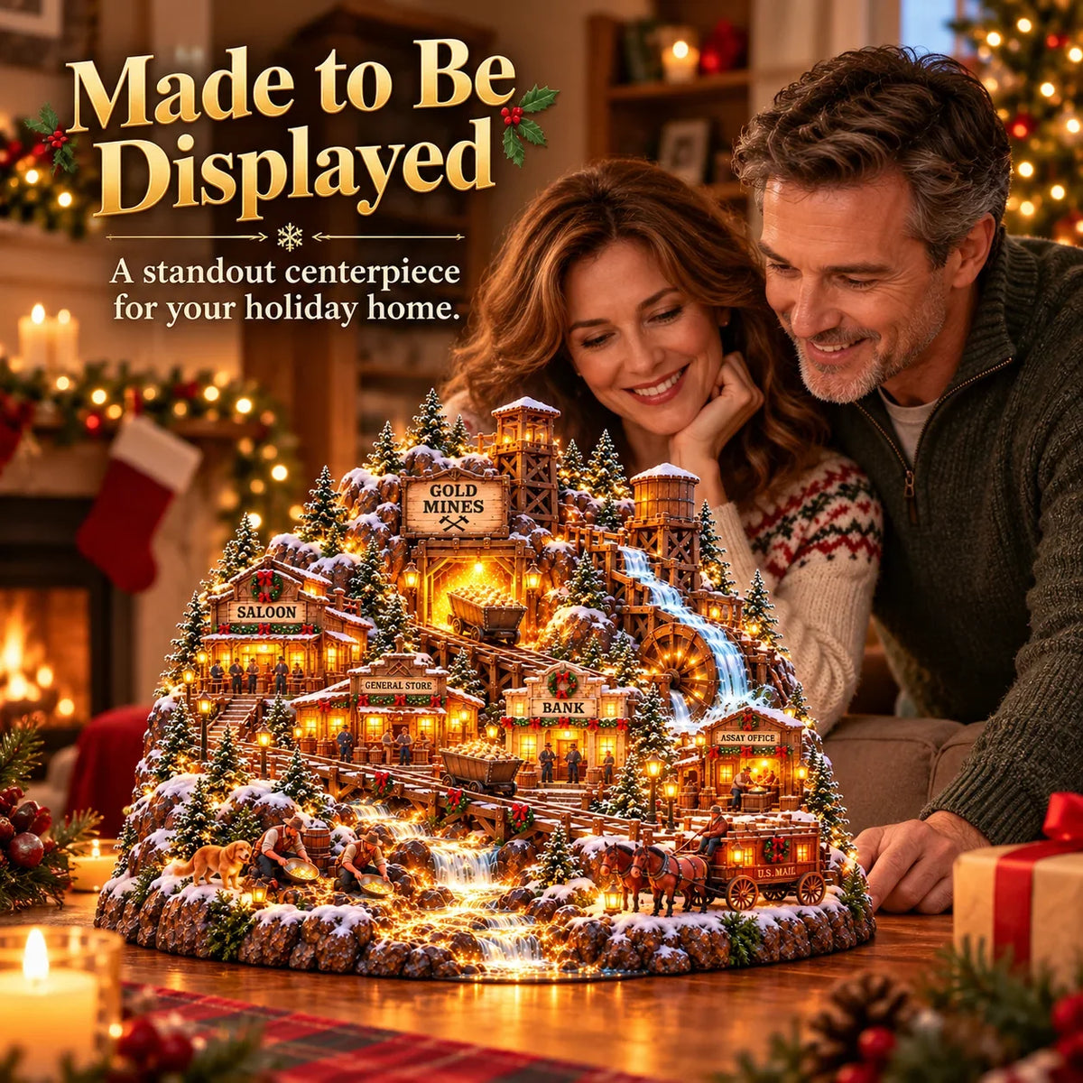 ⛏️✨ Gold Rush Christmas Mining Town™ – Lighted Old West Village with Moving Mine Cart & Gold Creek