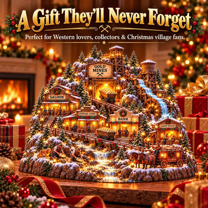 ⛏️✨ Gold Rush Christmas Mining Town™ – Lighted Old West Village with Moving Mine Cart & Gold Creek