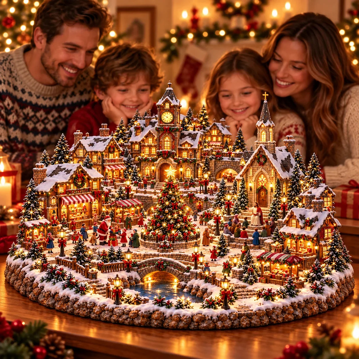 Christmas Village Lighting Night ✨🎄 – Lighted Holiday Scene with Jesus & Santa Claus ✝️🎅
