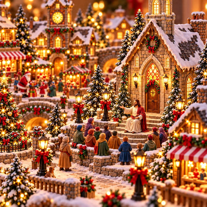 Christmas Village Lighting Night ✨🎄 – Lighted Holiday Scene with Jesus & Santa Claus ✝️🎅