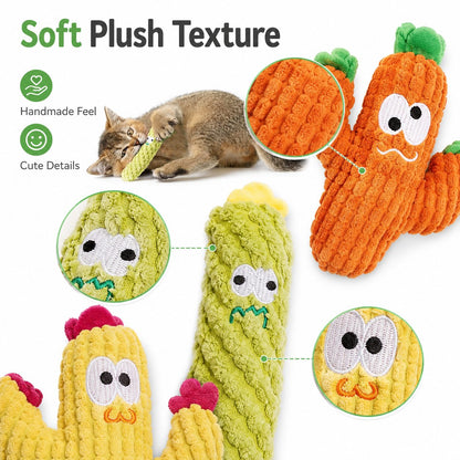 🌵 5 Pack Organic Catnip Cactus Cat Toys | Soft Plush Chew Toys for Indoor Kittens & Adult Cats! 🐱
