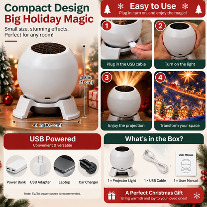 🎁 Christmas Projector Night Light - 360° Adjustable HD Holiday Pattern Ceiling Light 🎅 Indoor Xmas Decoration Lamp for Kids Bedroom, Party & Holiday Gift