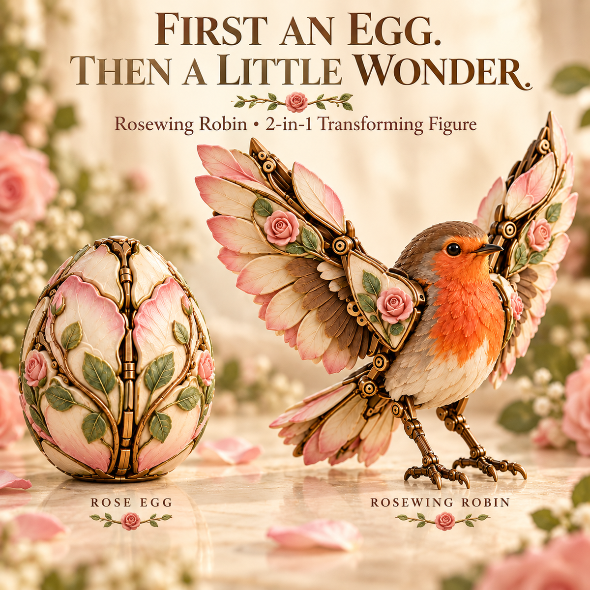 ✨🌹🐦 Rosewing Robin – 2-in-1 Rose Egg to Mechanical Bird Transforming Figure