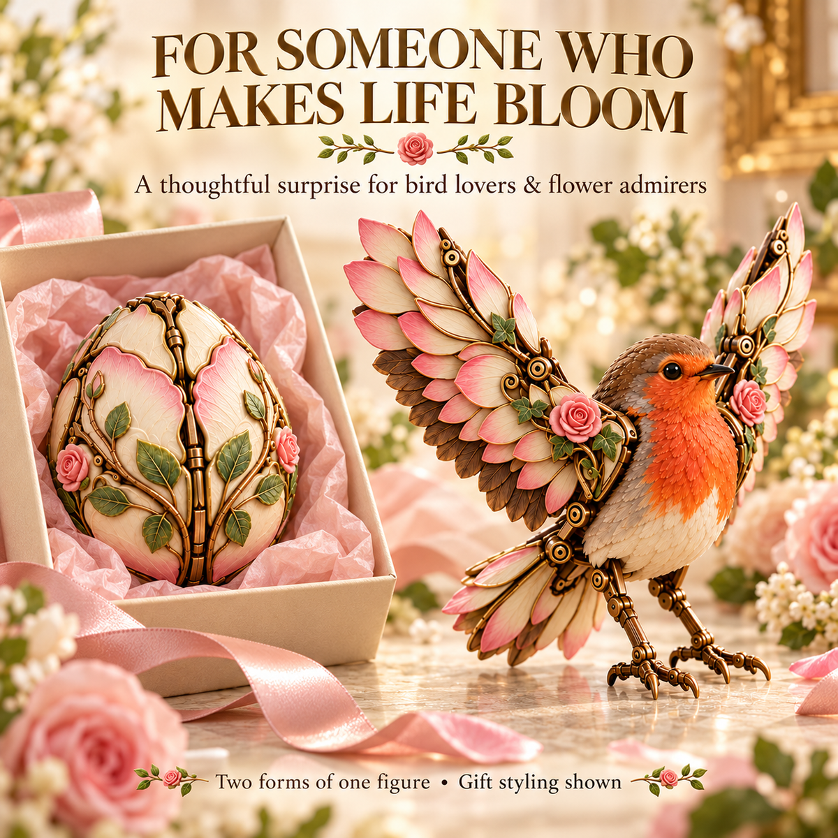 ✨🌹🐦 Rosewing Robin – 2-in-1 Rose Egg to Mechanical Bird Transforming Figure