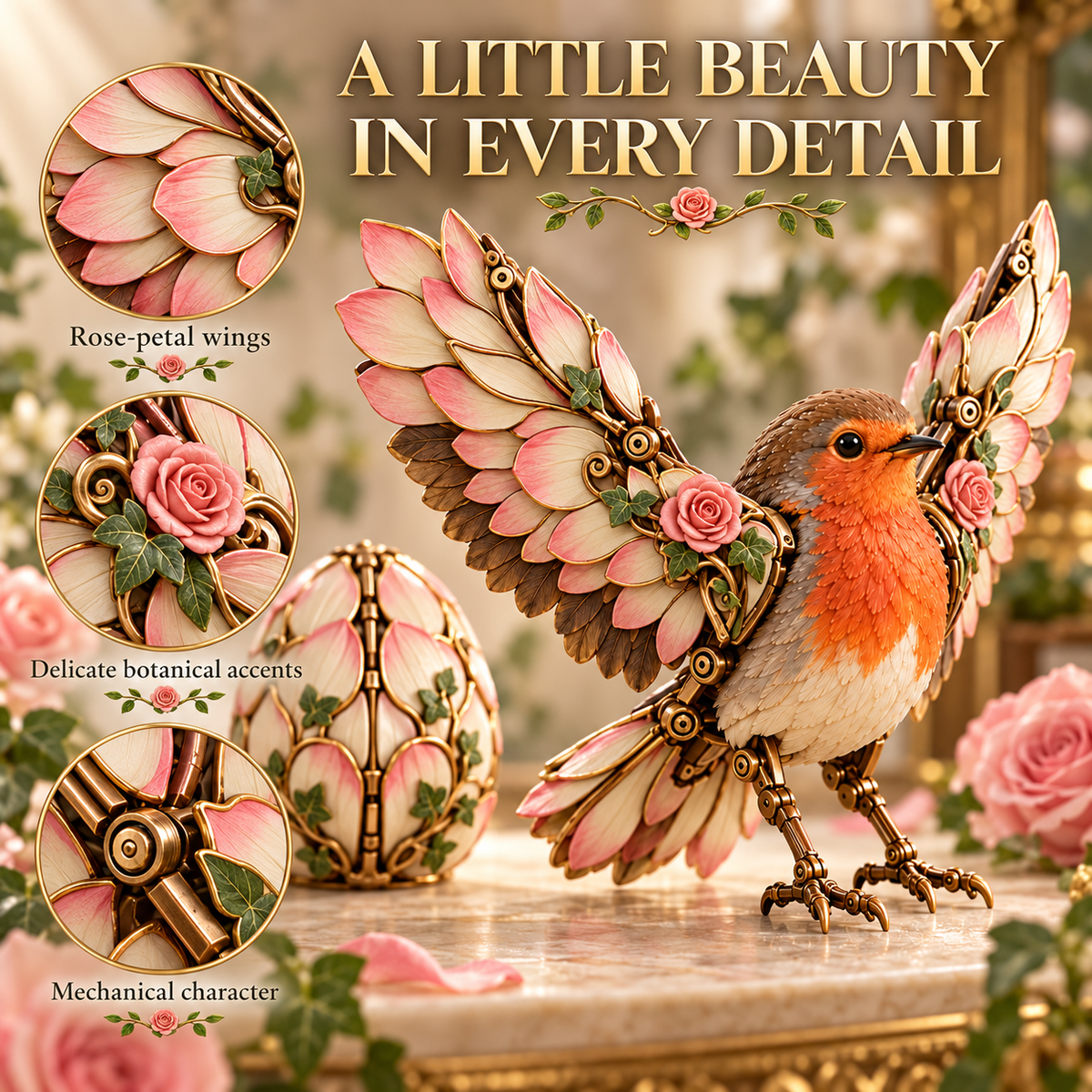 ✨🌹🐦 Rosewing Robin – 2-in-1 Rose Egg to Mechanical Bird Transforming Figure