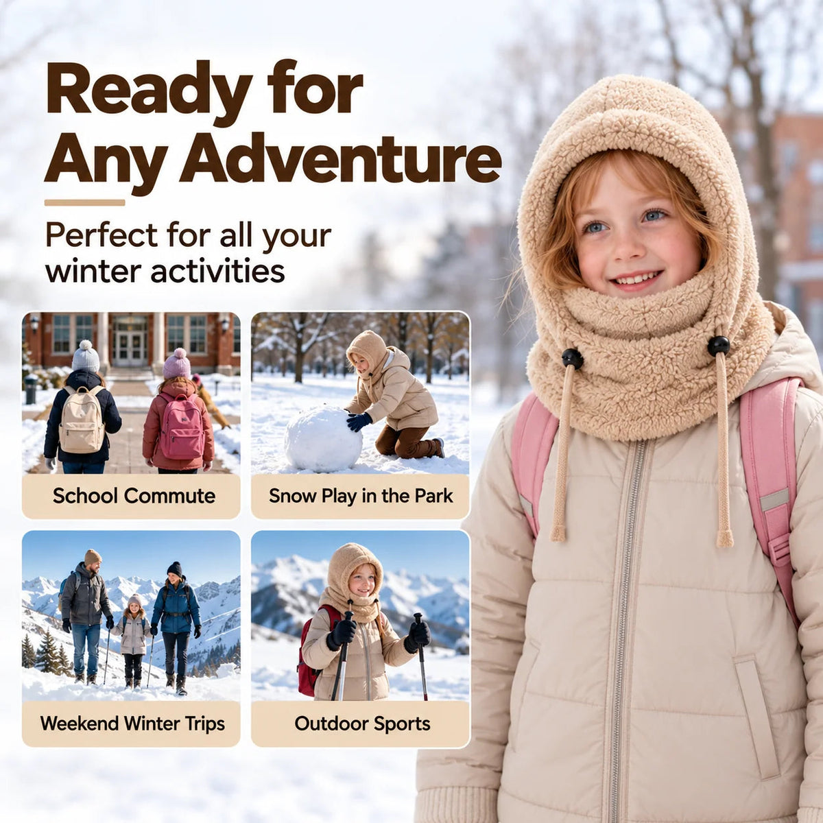 🔥 49% OFF – 3-in-1 Kids' Winter Hood – Soft Fleece Hat, Face Cover & Neck Warmer❄️🧣