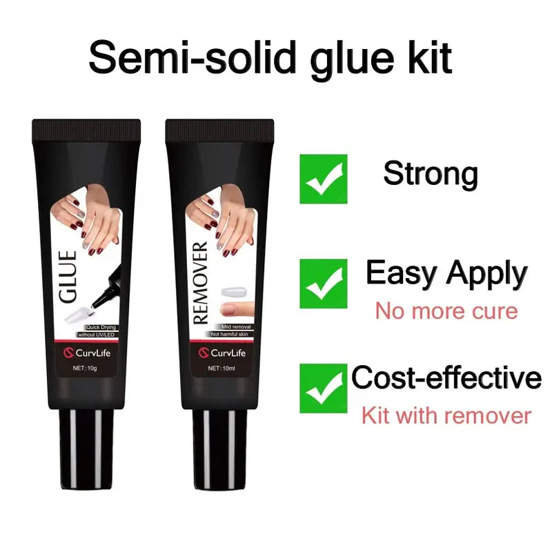 Newly Upgraded 15g Quick-Drying Semi-Solid Nail Glue with 15ml Remover