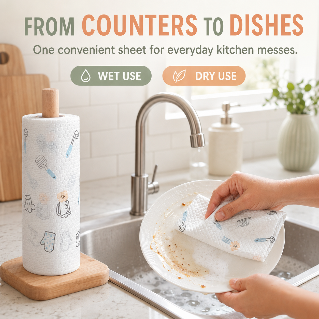 200Pcs Per Roll Reusable Cleaning Lazy Rags, Washable Kitchen Dish Towels & Multi-Purpose Wiping Cloths