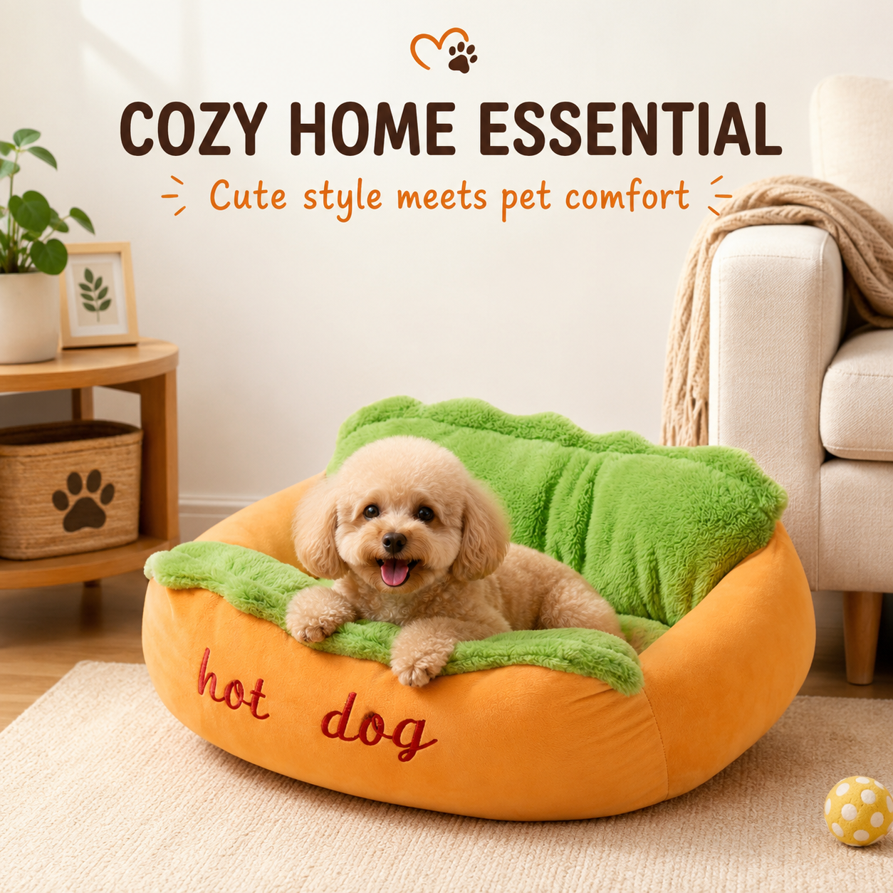 🌭 Hot Dog Dog Bed – Cute Plush Pet Sofa for Small Dogs & Cats