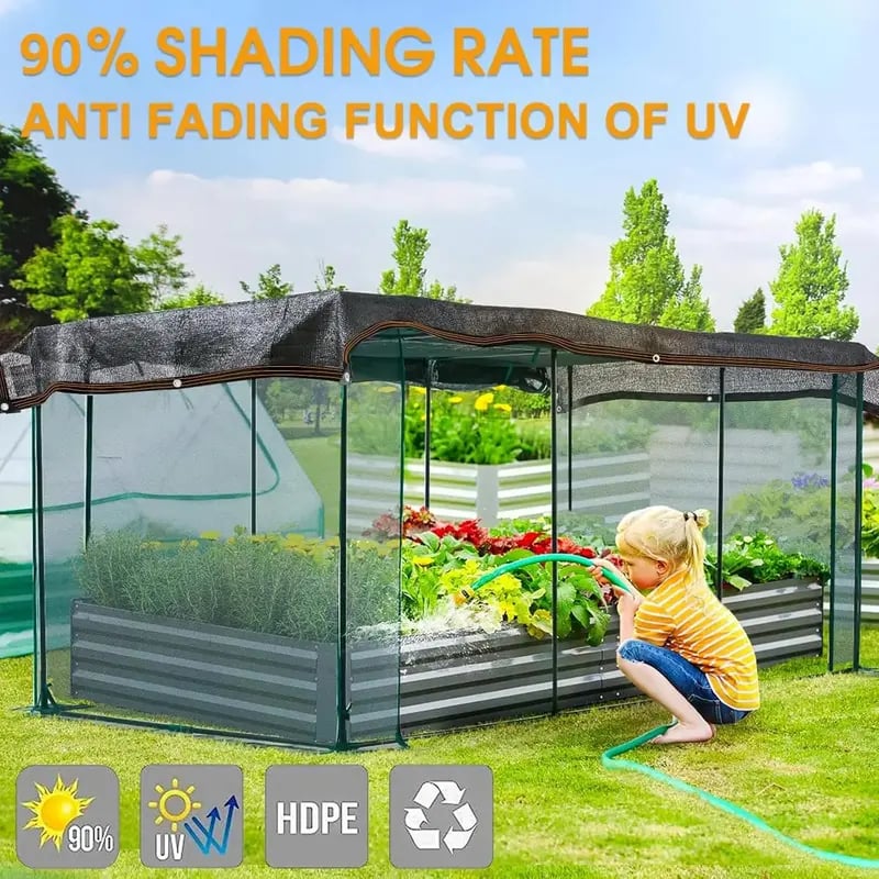 ⛅ Black 90% Blackout Fabric, 10×13ft UV Protection Shade Net with Reinforced Rivets