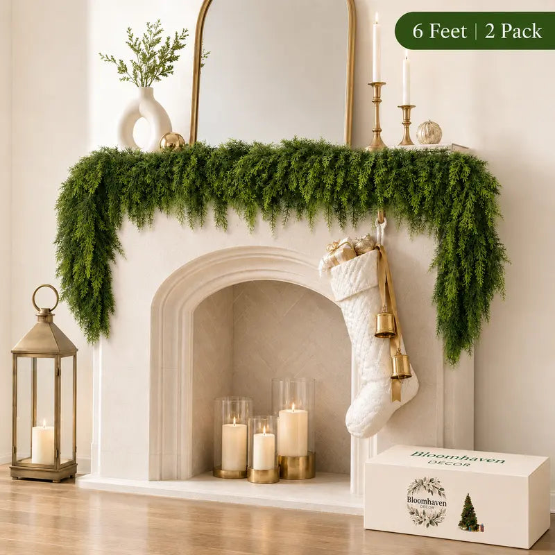 6 FT Artificial Cedar Garlands, Real Touch Winter Cedar Garland