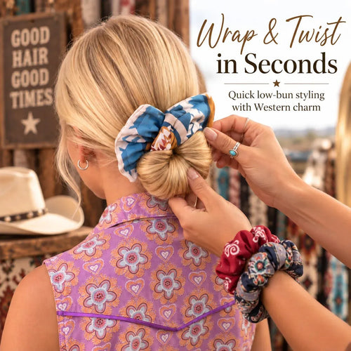 🤠 Western Print Low-Bun Hair Bow | Easy Everyday Hair Accessory for Country Concerts, Rodeo Days & Casual Looks 🤎