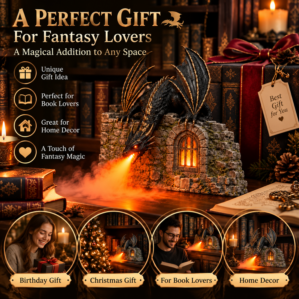 🐉 Dragon Fire Mist Diffuser – Ultrasonic Flame-Effect Humidifier with Warm LED Light & Remote