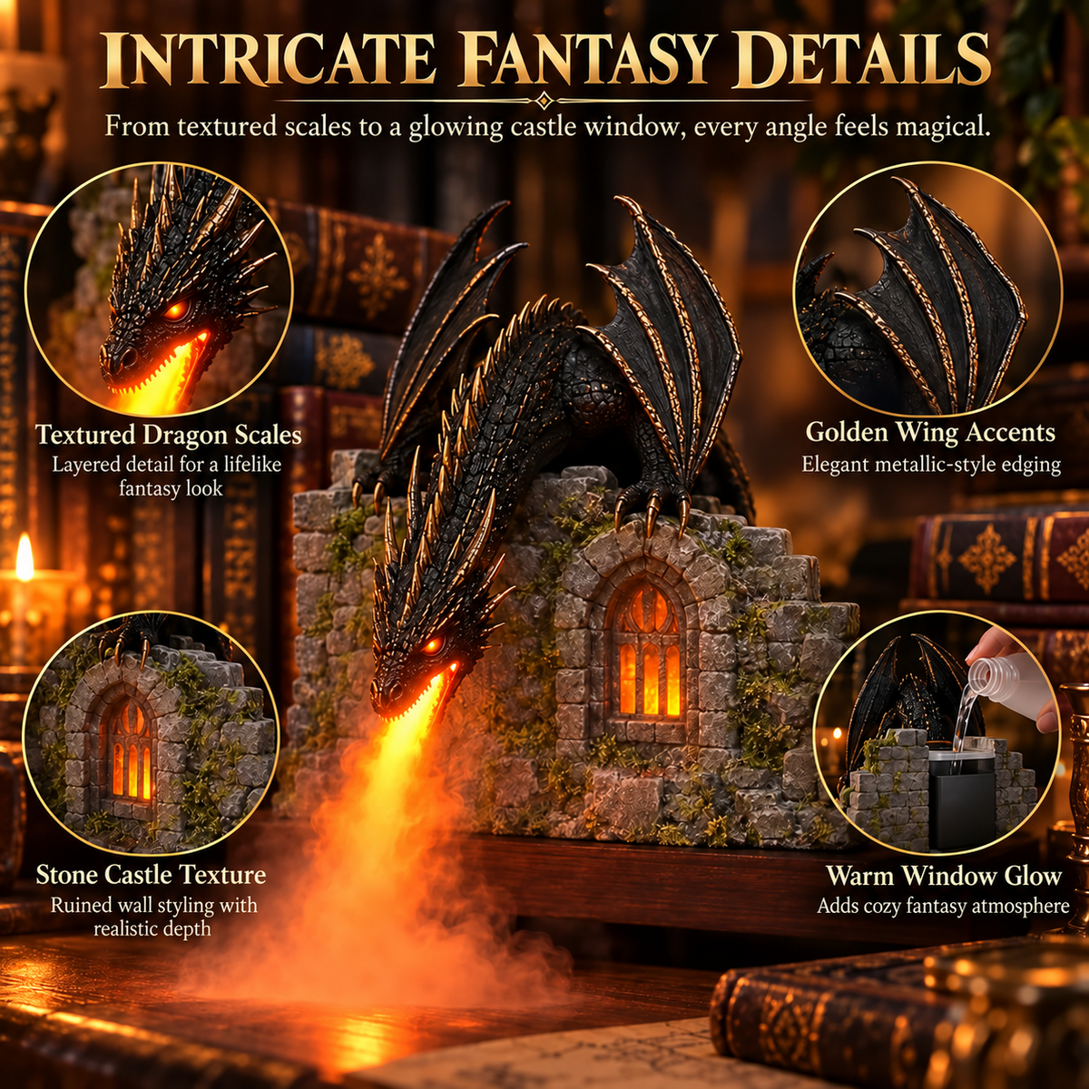 🐉 Dragon Fire Mist Diffuser – Ultrasonic Flame-Effect Humidifier with Warm LED Light & Remote
