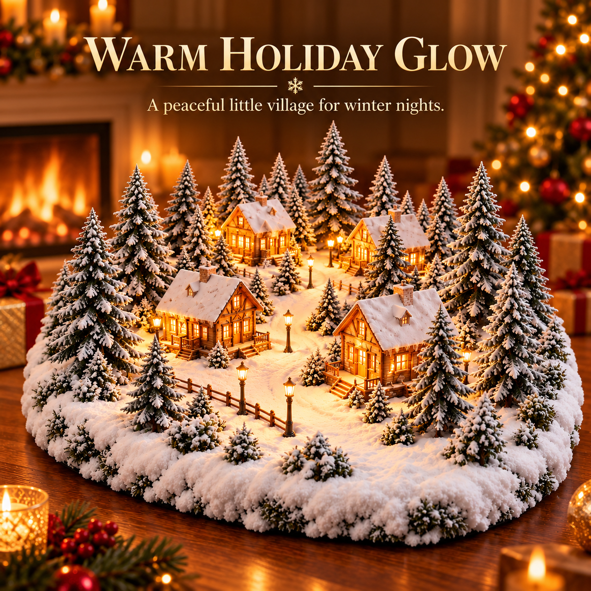 Snowy Hearth Village™ — Lighted Cabin & Evergreen Christmas Centerpiece