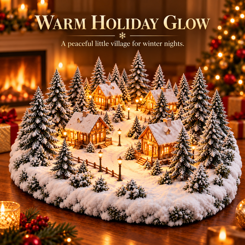 Snowy Hearth Village™ — Lighted Cabin & Evergreen Christmas Centerpiece