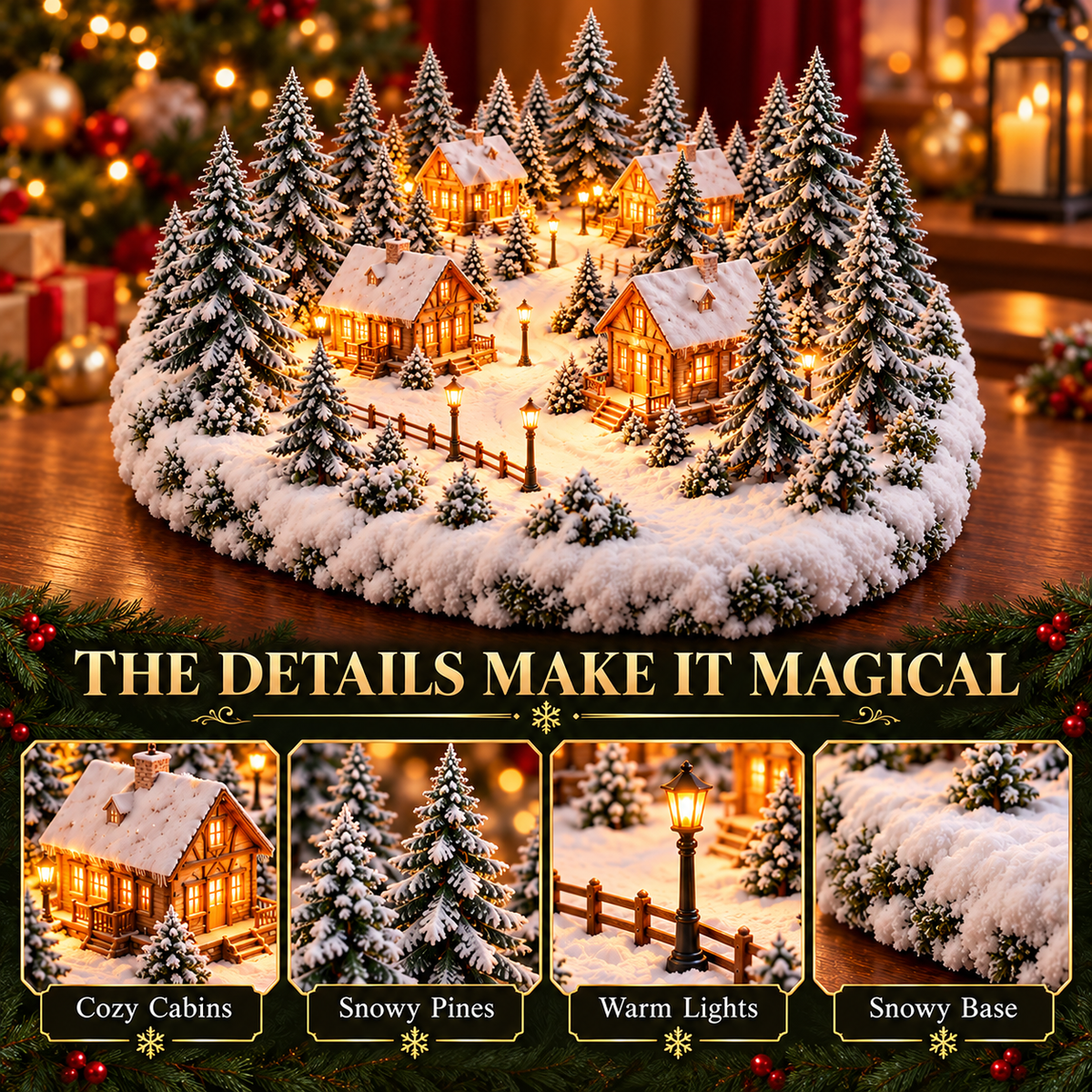 Snowy Hearth Village™ — Lighted Cabin & Evergreen Christmas Centerpiece