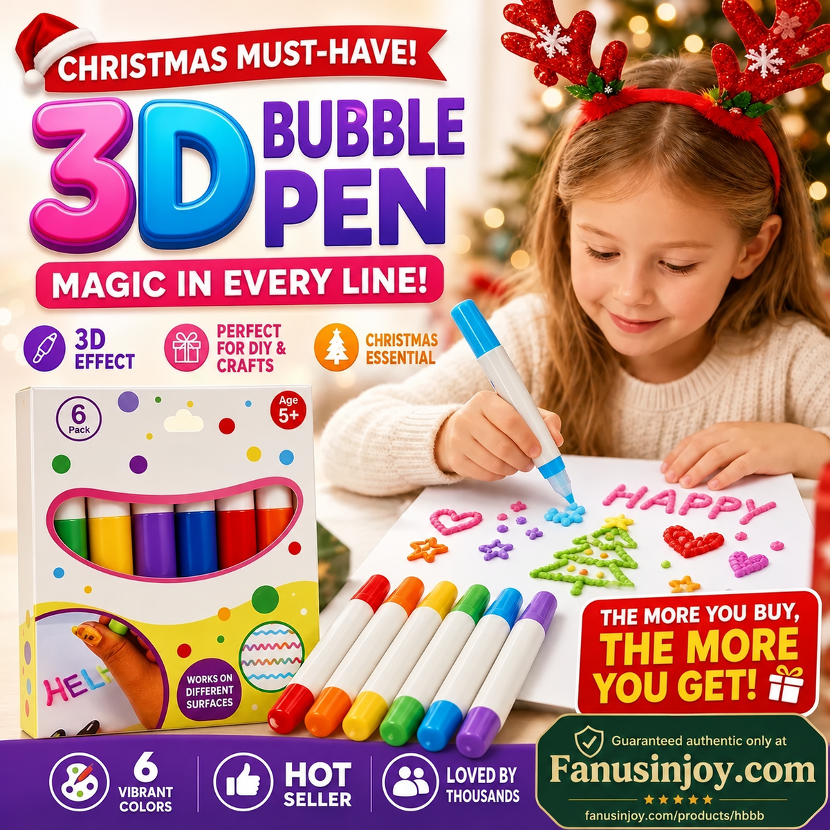 🎁🔮Magic Pen – Draw 3D with one stroke!🎄 DIY Bubble Popcorn Drawing Pens& Buy 1 Get 1 Free 🔥