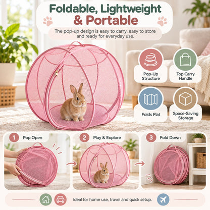 Portable Pet Playpen for Cats, Rabbits & Small Pets | Breathable Mesh