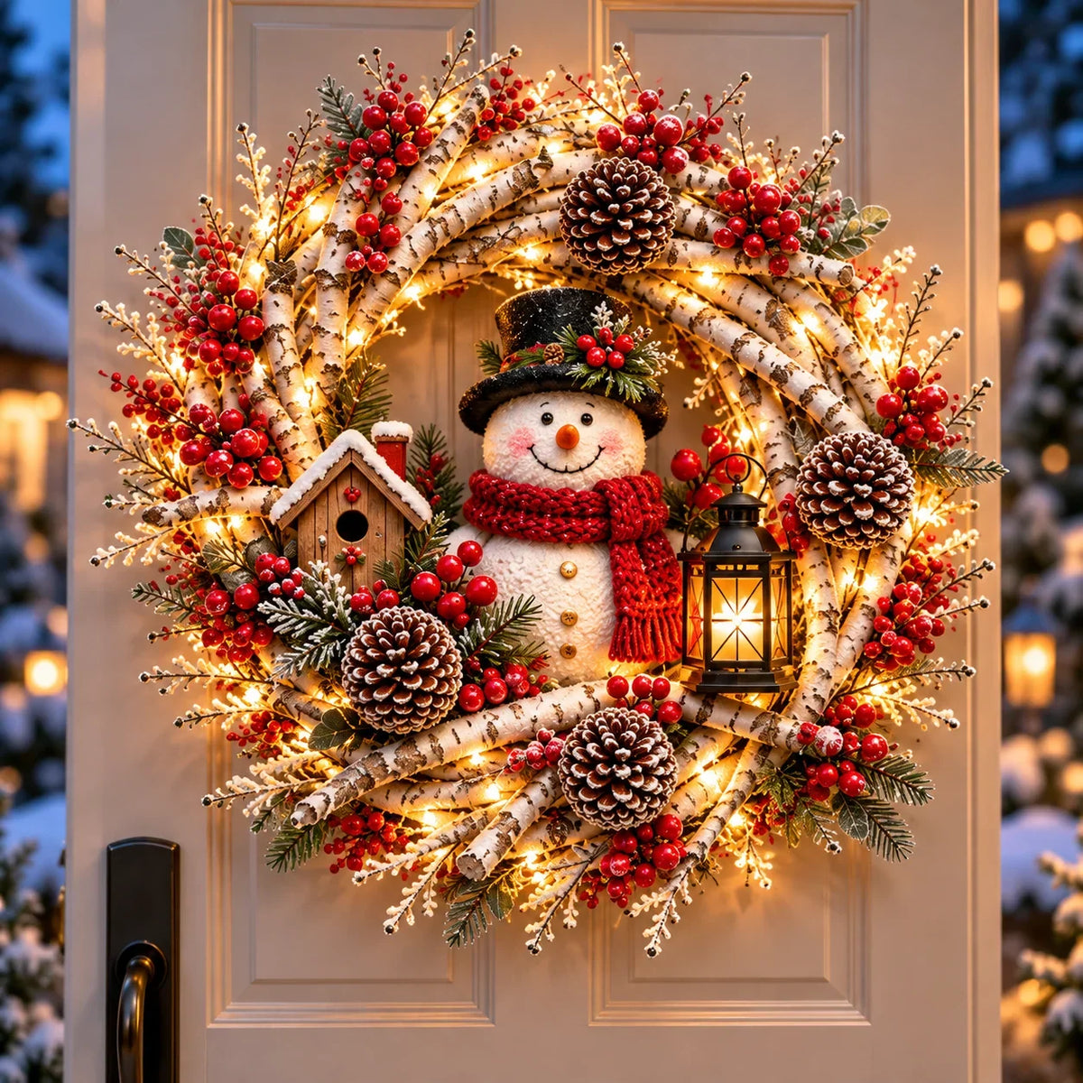 🔥 LAST DAY 49% OFF 🔥 Snowy Birch Cardinal Wreath™ – Lighted Christmas Door Wreath with Paired Red Cardinals, Berries & Pinecones ❤️🎄✨