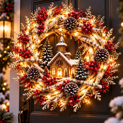🔥 LAST DAY 49% OFF 🔥 Snowy Birch Cardinal Wreath™ – Lighted Christmas Door Wreath with Paired Red Cardinals, Berries & Pinecones ❤️🎄✨