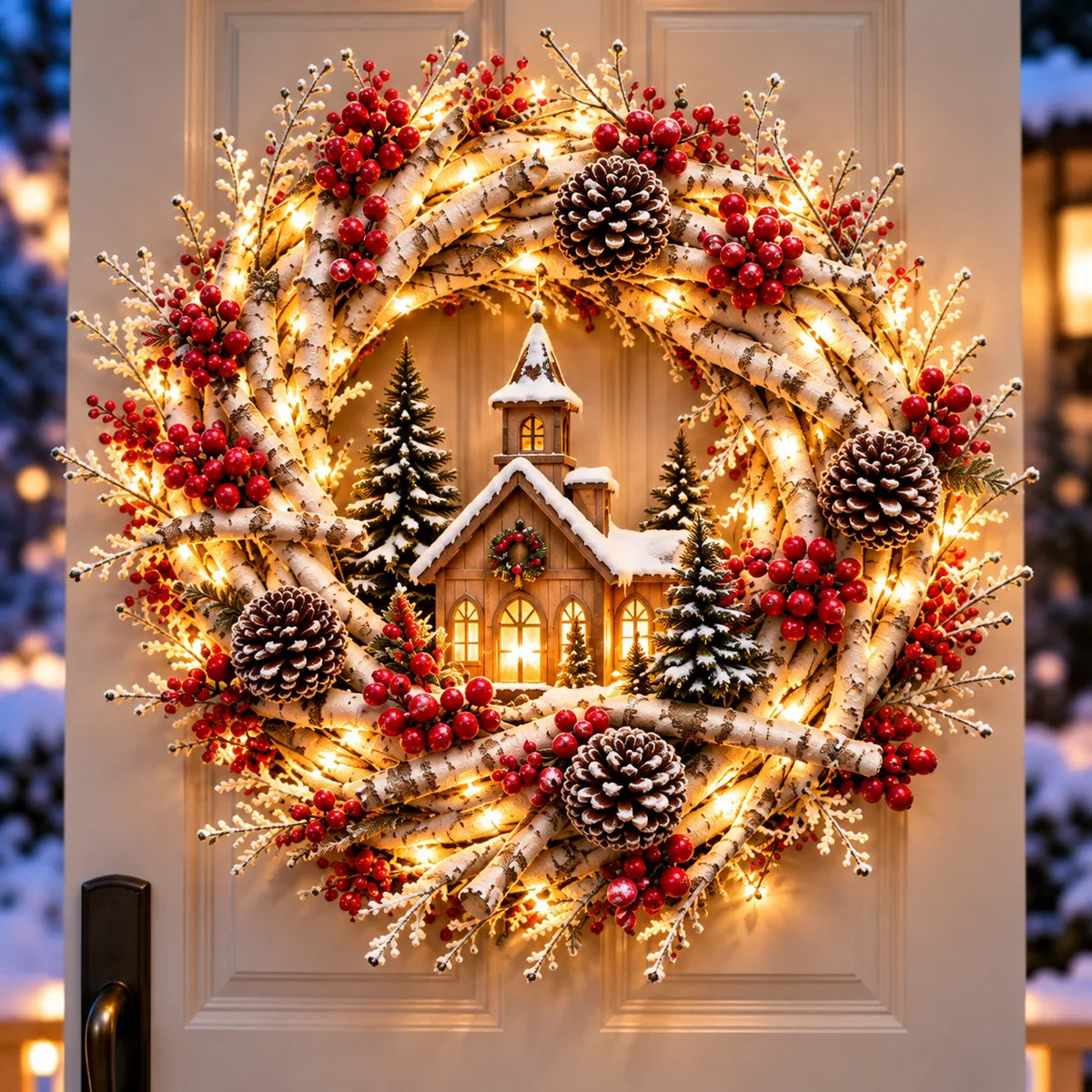 🔥 LAST DAY 49% OFF 🔥 Snowy Birch Cardinal Wreath™ – Lighted Christmas Door Wreath with Paired Red Cardinals, Berries & Pinecones ❤️🎄✨
