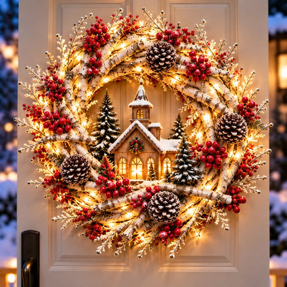 🔥 LAST DAY 49% OFF 🔥 Snowy Birch Cardinal Wreath™ – Lighted Christmas Door Wreath with Paired Red Cardinals, Berries & Pinecones ❤️🎄✨