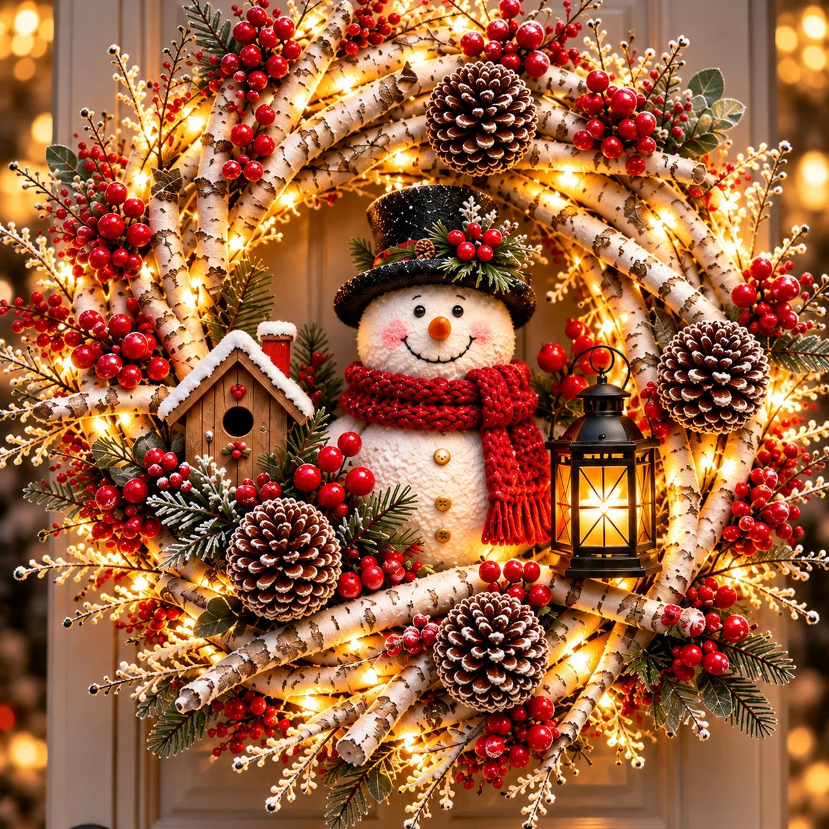 🔥 LAST DAY 49% OFF 🔥 Snowy Birch Cardinal Wreath™ – Lighted Christmas Door Wreath with Paired Red Cardinals, Berries & Pinecones ❤️🎄✨